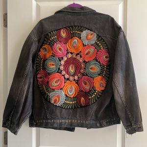 Oversized embroidered Free People denim jacket